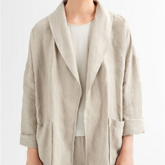 Eileen Fisher women's Petite Organic Linen Jacket medium cream - Picture 8 of 8